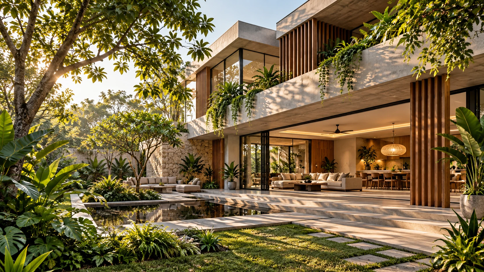 Modern villa design concept with landscaped courtyard in Hyderabad