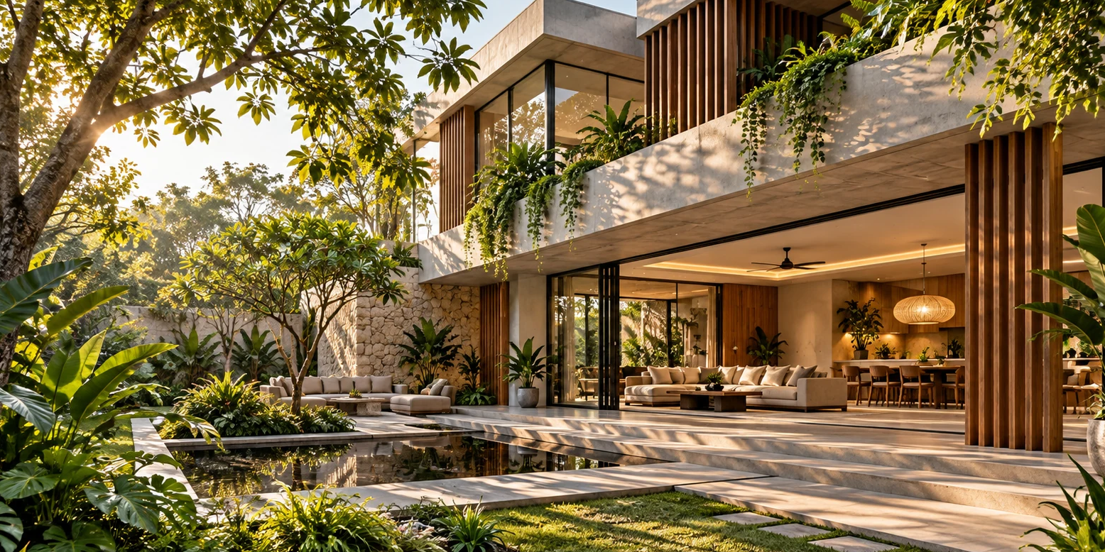 Modern villa design with courtyard and landscape