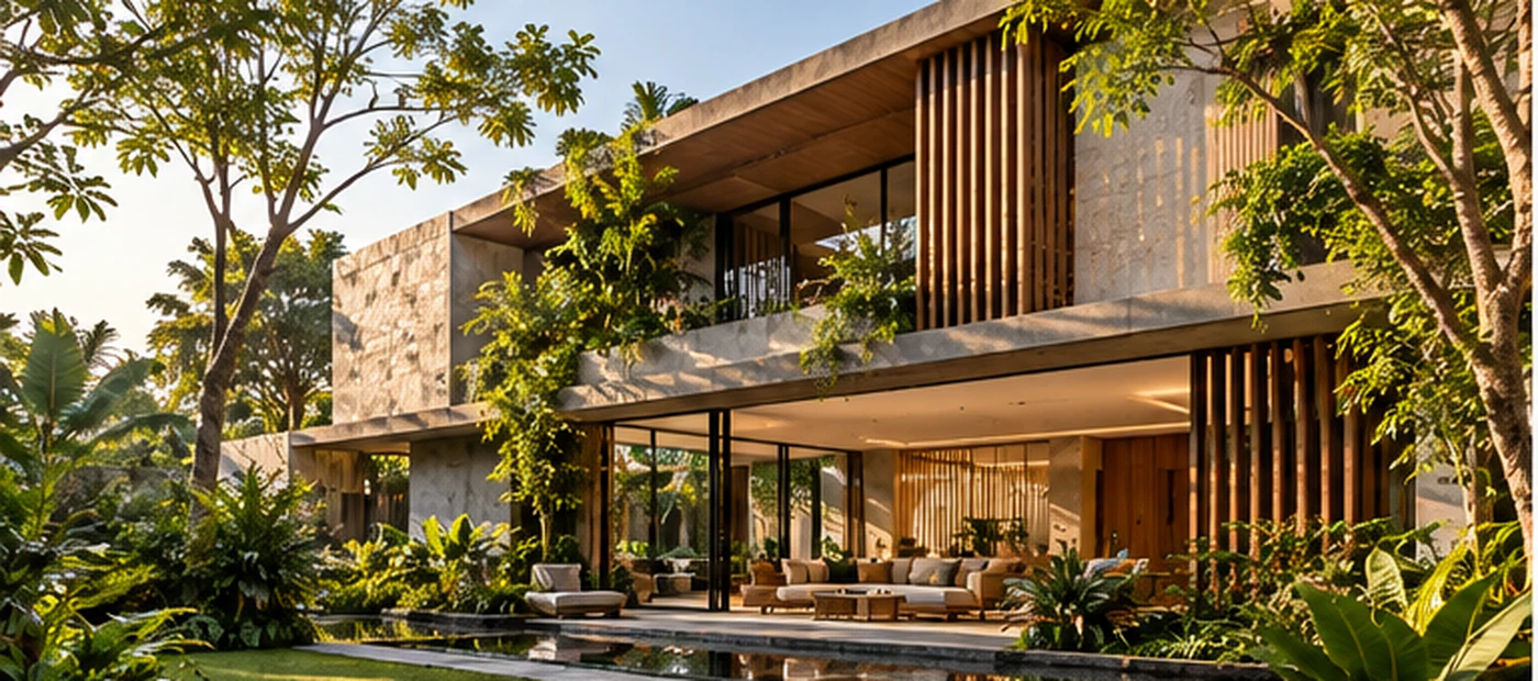 Natural stone and timber materials in a contemporary villa interior